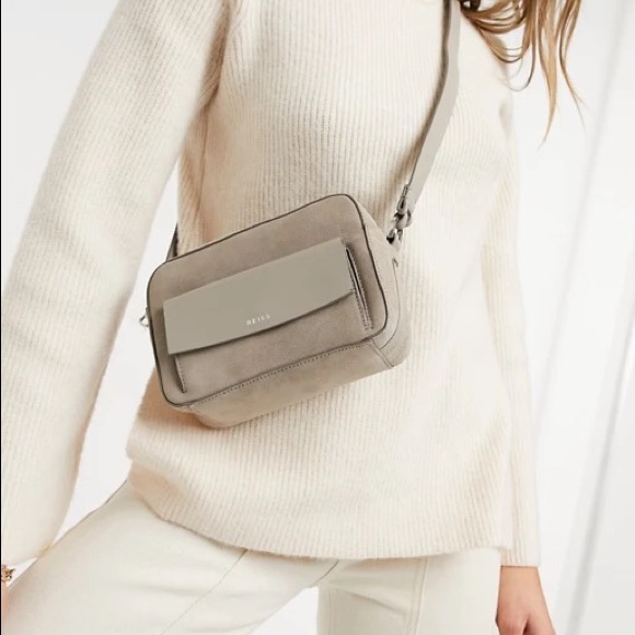 Reiss Handbags - Reiss archie suede crossbody bag in mushroom